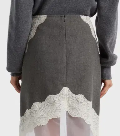 Jil Sander Lace-trimmed wool midi skirt | Thumbnail 3 Jil Sander Lace-trimmed wool midi skirt | Thumbnail 3