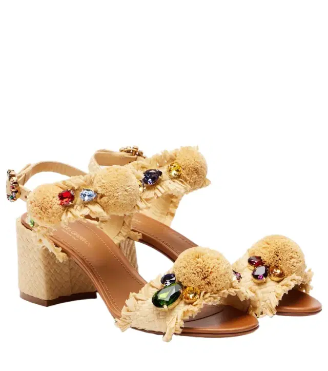 Dolce & Gabbana Embellished raffia-effect sandals