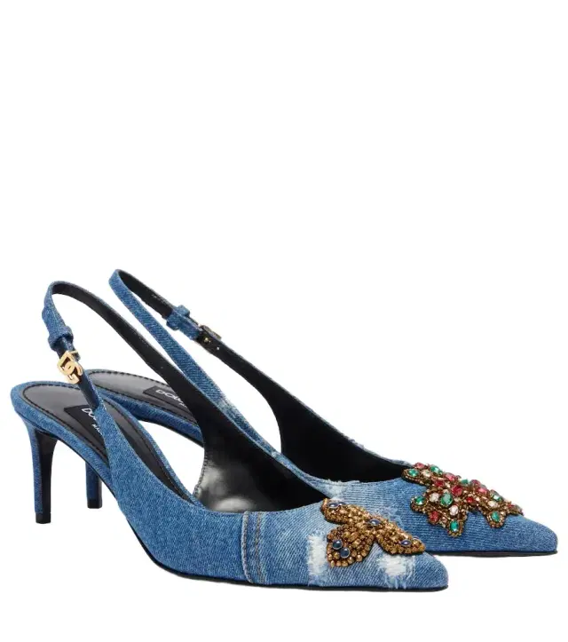 Dolce & Gabbana Embellished 60 denim slingback pumps
