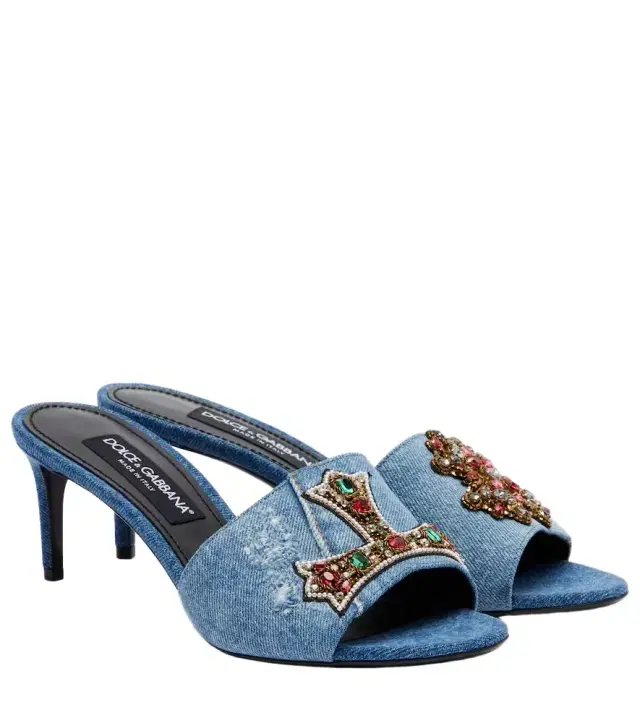 Dolce & Gabbana Crystal-embellished denim mules