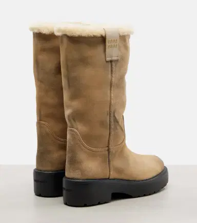 Miu Miu Shearling-lined suede knee-high boots | Thumbnail 3