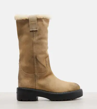 Miu Miu Shearling-lined suede knee-high boots | Thumbnail 4