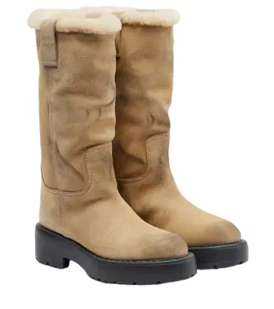 Miu Miu Shearling-lined suede knee-high boots | Thumbnail 1