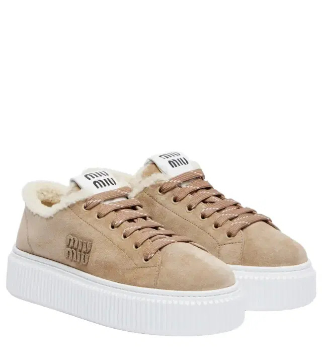 Miu Miu Shearling-lined suede platform sneakers