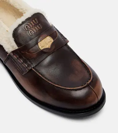 Miu Miu Shearling-lined leather penny loafers | Thumbnail 3 Miu Miu Shearling-lined leather penny loafers | Thumbnail 3