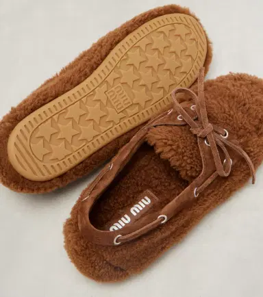 Miu Miu Suede-trimmed shearling boat shoes | Thumbnail 3 Miu Miu Suede-trimmed shearling boat shoes | Thumbnail 3