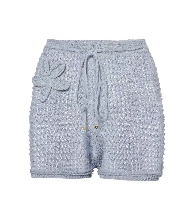 Bananhot Zorya open-knit lamé shorts