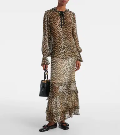 Ganni Leopard-print ruffled chiffon maxi skirt | Thumbnail 2