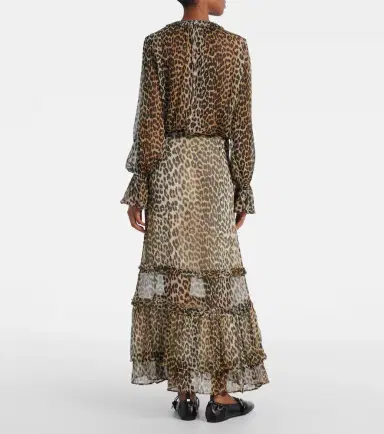 Ganni Leopard-print ruffled chiffon maxi skirt | Thumbnail 3