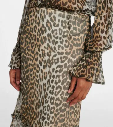Ganni Leopard-print ruffled chiffon maxi skirt | Thumbnail 4