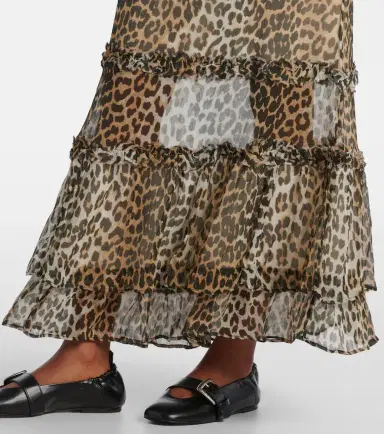 Ganni Leopard-print ruffled chiffon maxi skirt | Thumbnail 5