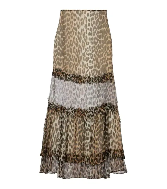 Ganni Leopard-print ruffled chiffon maxi skirt