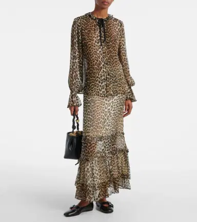 Ganni Leopard-print tie-neck chiffon blouse | Thumbnail 2