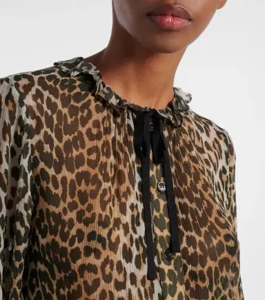 Ganni Leopard-print tie-neck chiffon blouse | Thumbnail 3