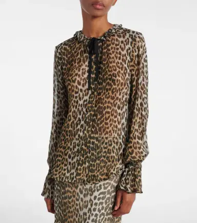 Ganni Leopard-print tie-neck chiffon blouse | Thumbnail 4
