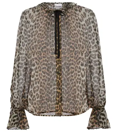 Ganni Leopard-print tie-neck chiffon blouse | Thumbnail 1