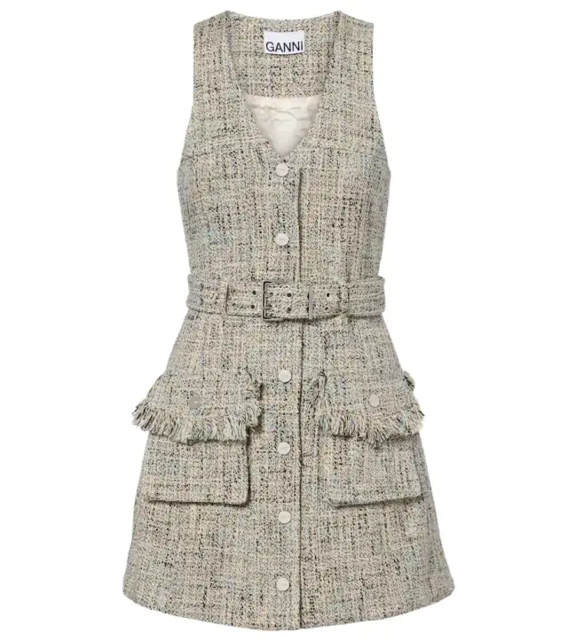 Ganni Belted tweed minidress