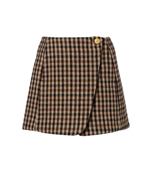 Ganni Checked wool wrap skirt