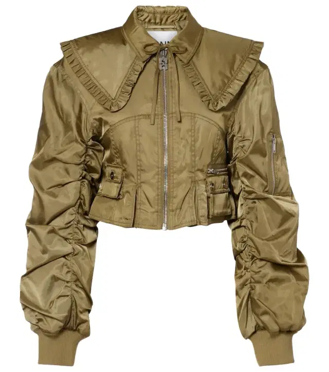 Ganni Cropped ruched bomber jacket