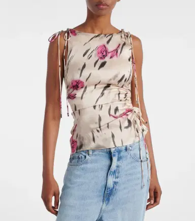 Ganni Floral ruched satin top | Thumbnail 4