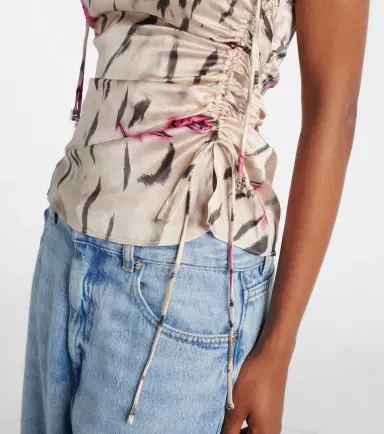 Ganni Floral ruched satin top | Thumbnail 6