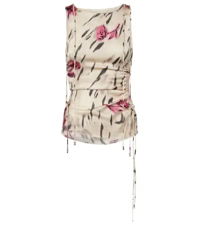 Ganni Floral ruched satin top