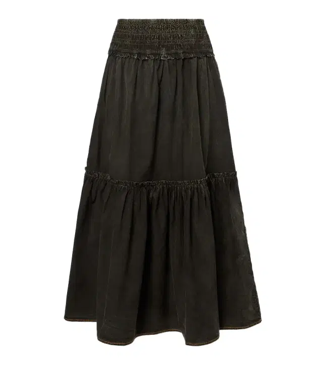 Ganni Smocked tiered cotton maxi skirt