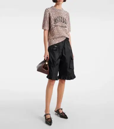 Ganni Logo leopard-print wool-blend top | Thumbnail 2