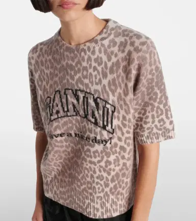 Ganni Logo leopard-print wool-blend top | Thumbnail 3