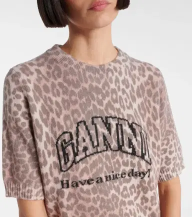 Ganni Logo leopard-print wool-blend top | Thumbnail 4