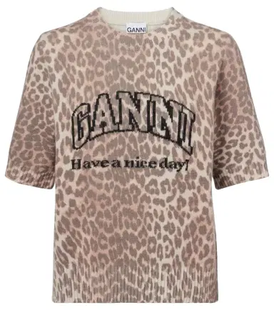 Ganni Logo leopard-print wool-blend top | Thumbnail 1