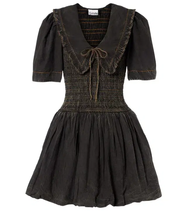 Ganni Bow-detail denim minidress