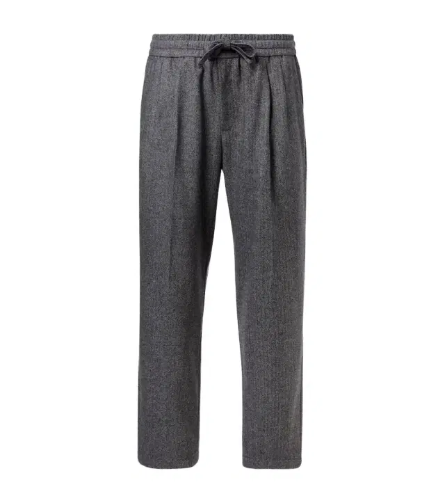 Herringbone wool-blend wide-leg pants