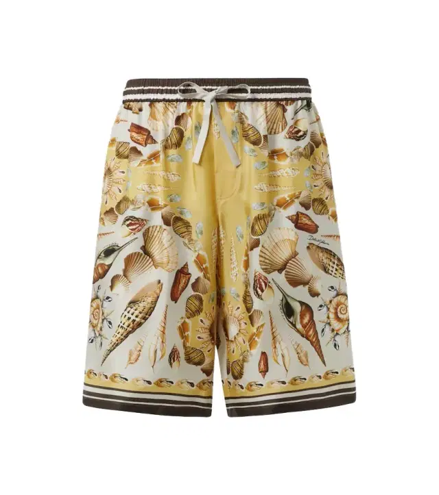 Printed silk twill shorts