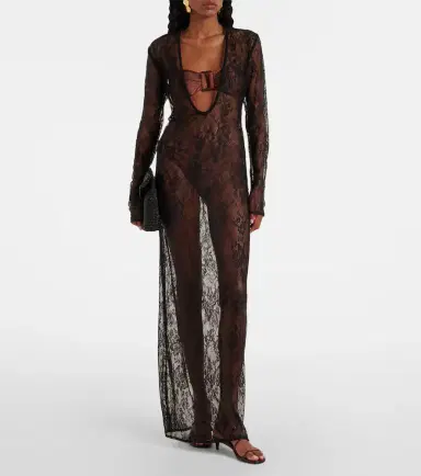 ADRIANA DEGREAS Sheer lace maxi dress | Thumbnail 2