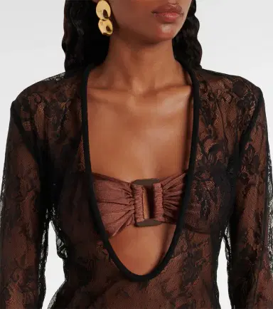 ADRIANA DEGREAS Sheer lace maxi dress | Thumbnail 3