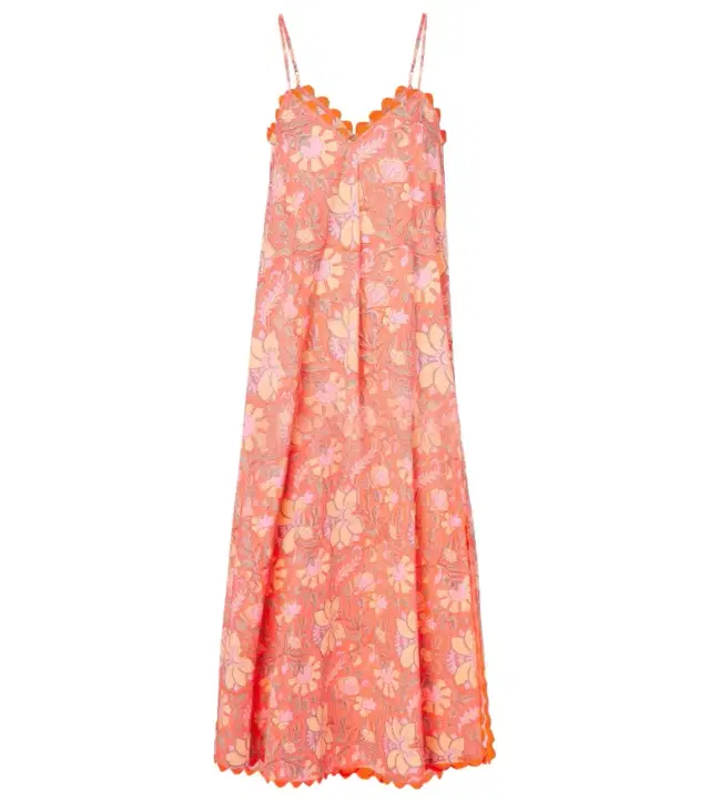 JULIET DUNN Floral scalloped cotton slip dress