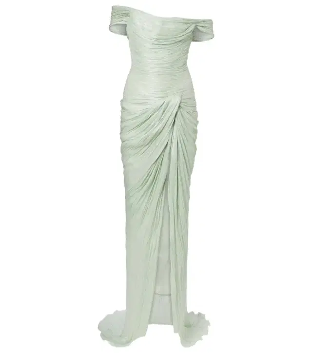 Draped off-shoulder corset gown