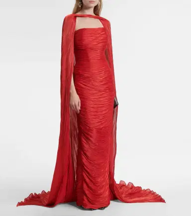 Marmar Halim Caped pleated bustier gown | Thumbnail 6