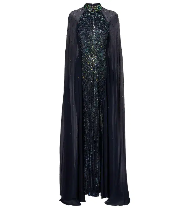 Jenny Packham Thea caped sequined gown