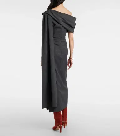 Roksanda Maite herringbone draped midi dress | Thumbnail 3 Roksanda Maite herringbone draped midi dress | Thumbnail 3