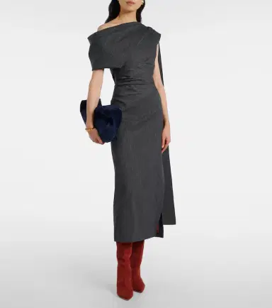 Roksanda Maite herringbone draped midi dress | Thumbnail 4 Roksanda Maite herringbone draped midi dress | Thumbnail 4
