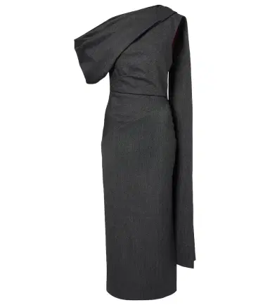Roksanda Maite herringbone draped midi dress | Thumbnail 1 Roksanda Maite herringbone draped midi dress | Thumbnail 1
