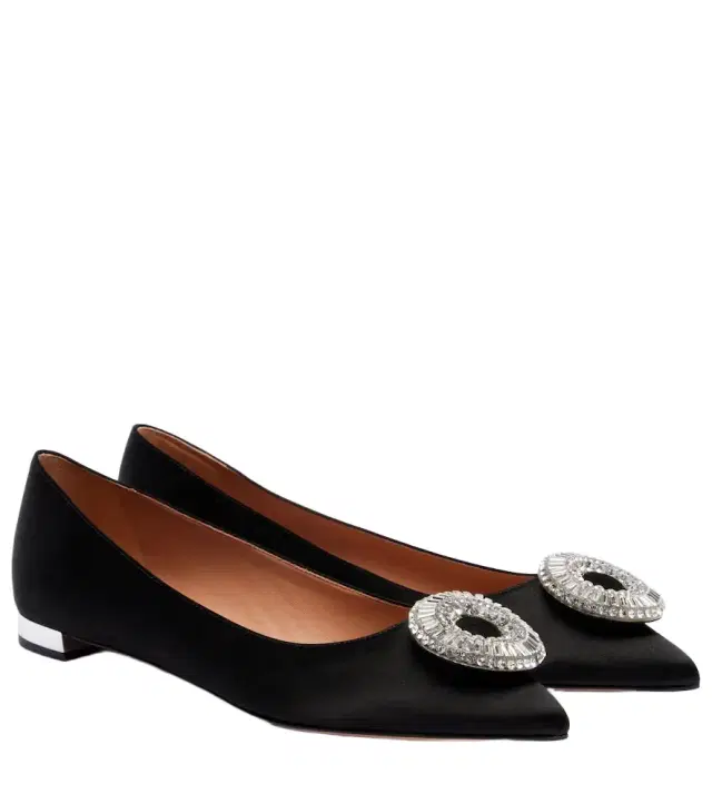 Aquazzura Crystal Hoop satin ballet flats