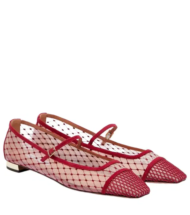 Aquazzura Juliette suede-trimmed Mary Jane flats