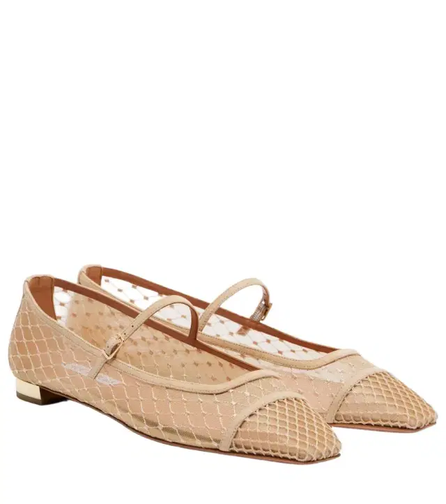 Aquazzura Juliette suede-trimmed Mary Jane flats