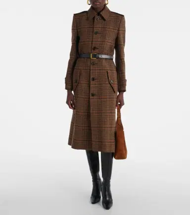 Saint Laurent Belted Prince of Wales wool coat | Thumbnail 4 Saint Laurent Belted Prince of Wales wool coat | Thumbnail 4