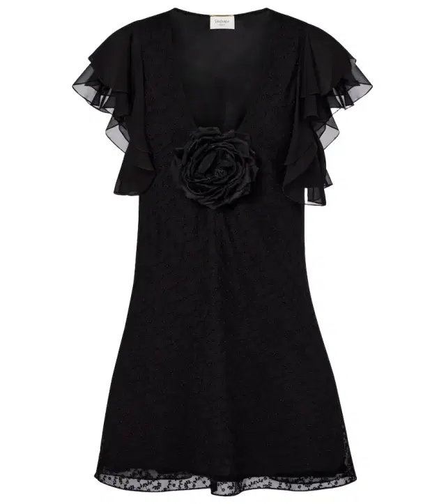 Floral-appliqué embroidered minidress