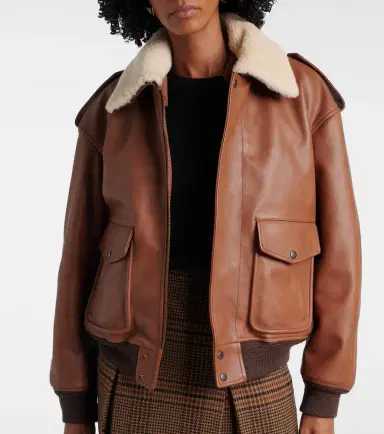 Saint Laurent Shearling-trimmed leather bomber jacket | Thumbnail 3