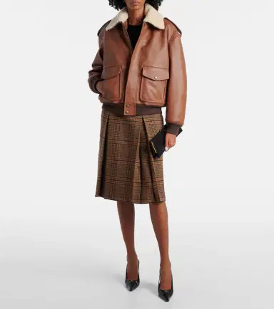 Saint Laurent Shearling-trimmed leather bomber jacket | Thumbnail 4
